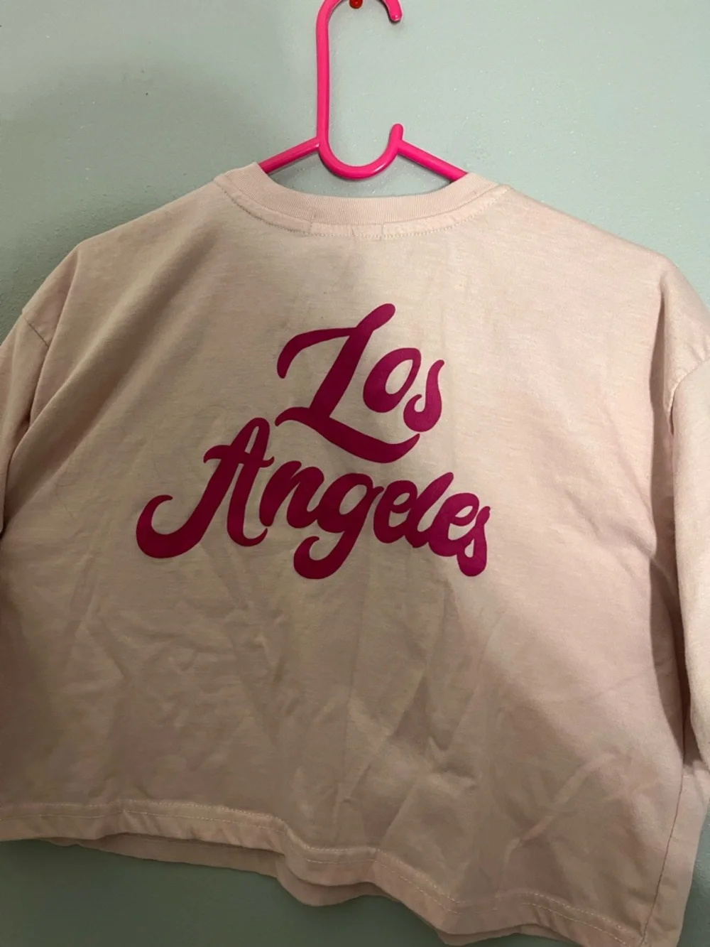 Love Theory Essentials Pink Crop Tee with Magenta 'Los Angeles' Script - Picture 5 of 6